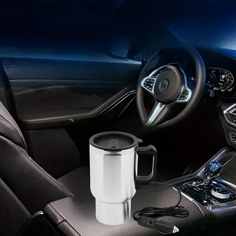 12V 450ml Electric Heating Car Kettle Water Coffee Milk Thermal Mug Camping Travel Kettle Stainless Steel Vehicle Heating Cup