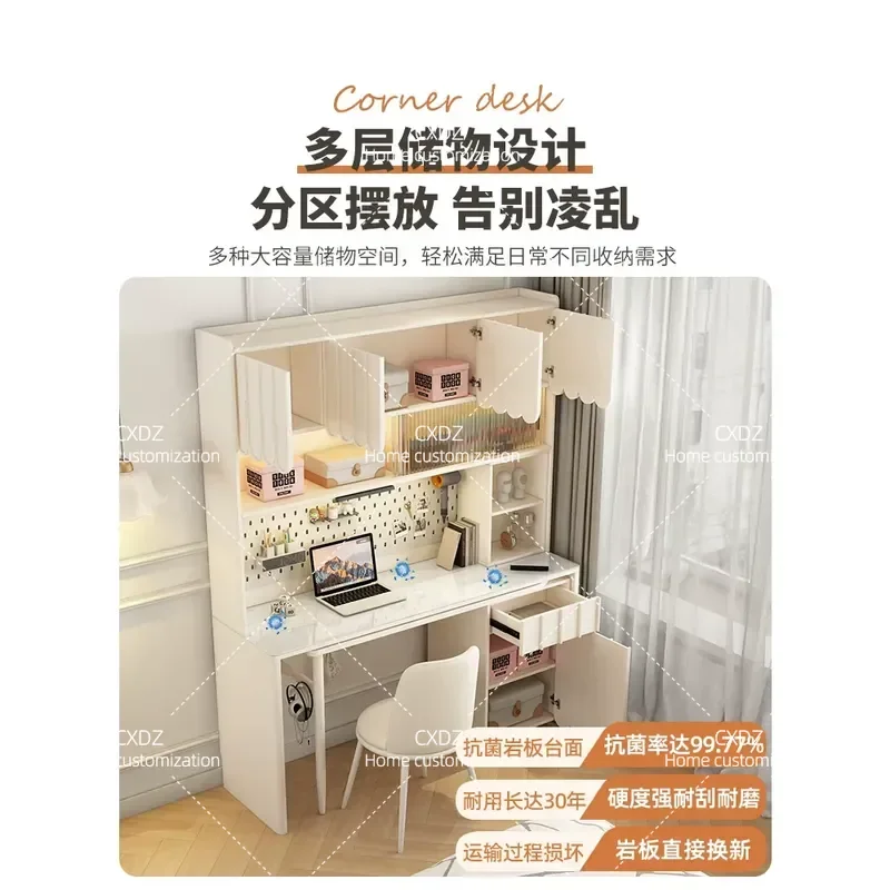 Cream Rotating Desk Bookshelf Integrated Folding Household Bookcase Student Bedroom Corner Office Computer Desk