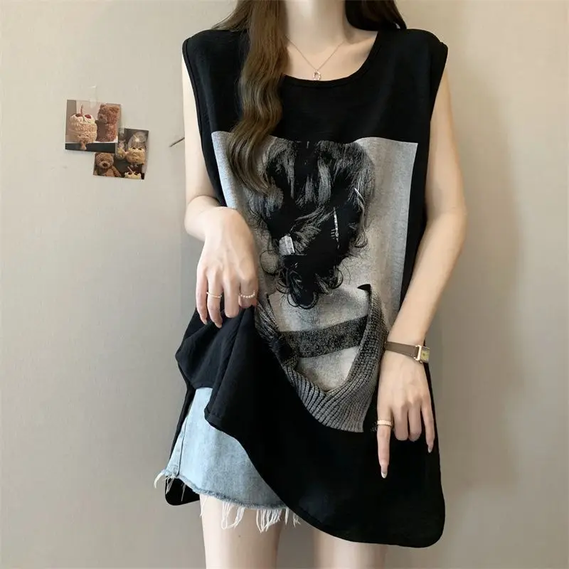 Large size summer women's clothing new European and American style loose and thin printing inside and outside, sleeveless vest