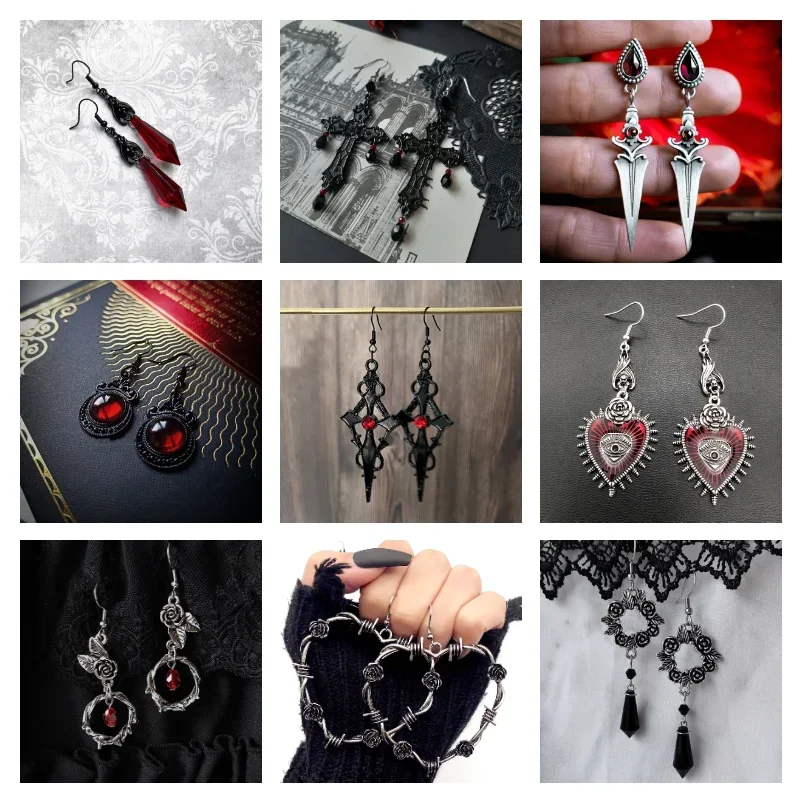 Pendiente Vintage gótico de vampiro, bruja, rosa negra, para mujer, fiesta navideña creativa, accesorios de joyería personalizados, regalo de Halloween