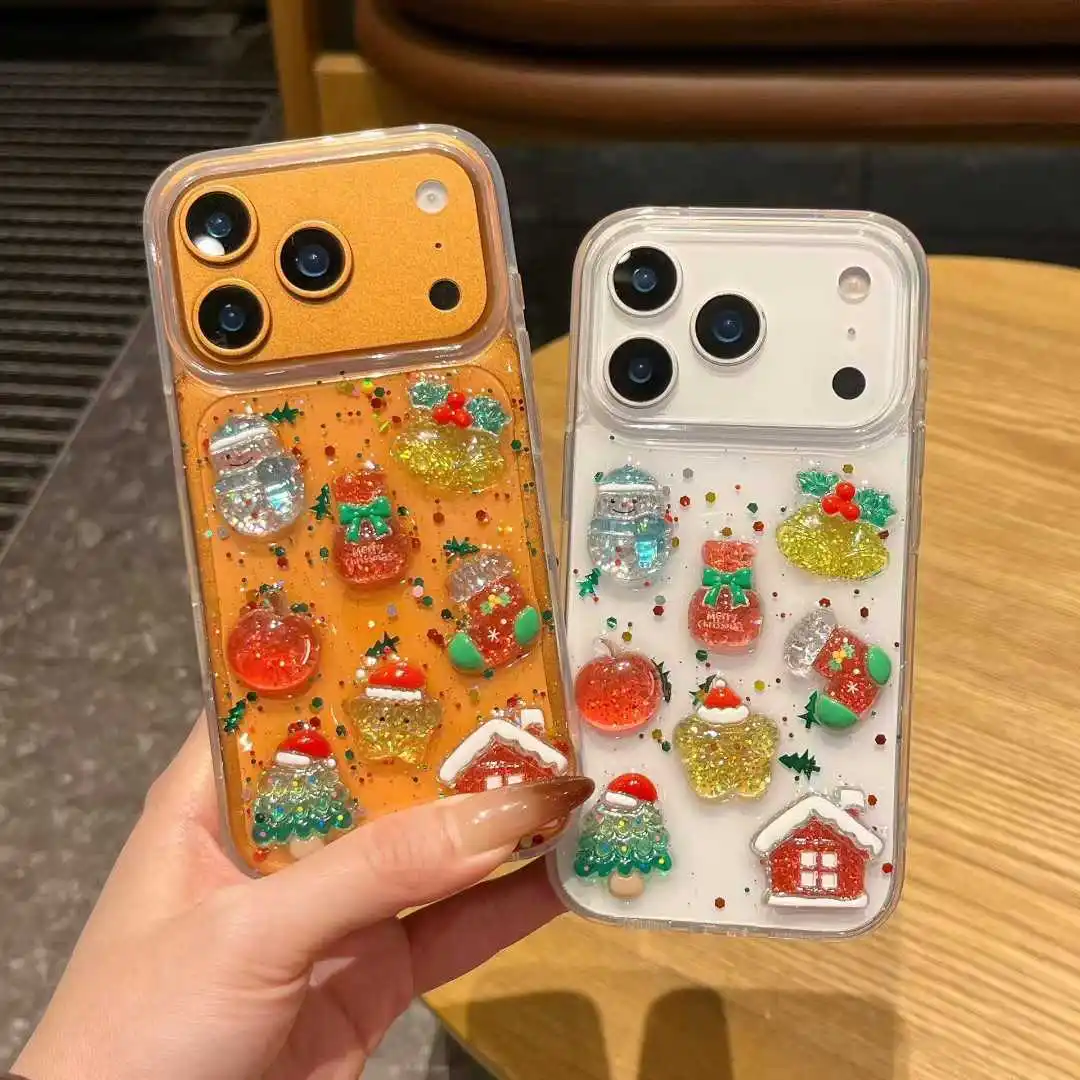 

Luxury Glitter Snowman Christmas Tree Clear Soft Case protection for iPhone17 16 15 13 12 11 14 Pro Max 14 15 Plus X Xmas Coque