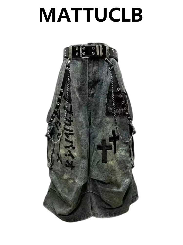

Summer Women Goblin Core Cross Denim Jorts Shorts Y2k Calf-Length Jean Pants Trashy Y2K Abi Japanese Cyber Punk Grunge Unisex