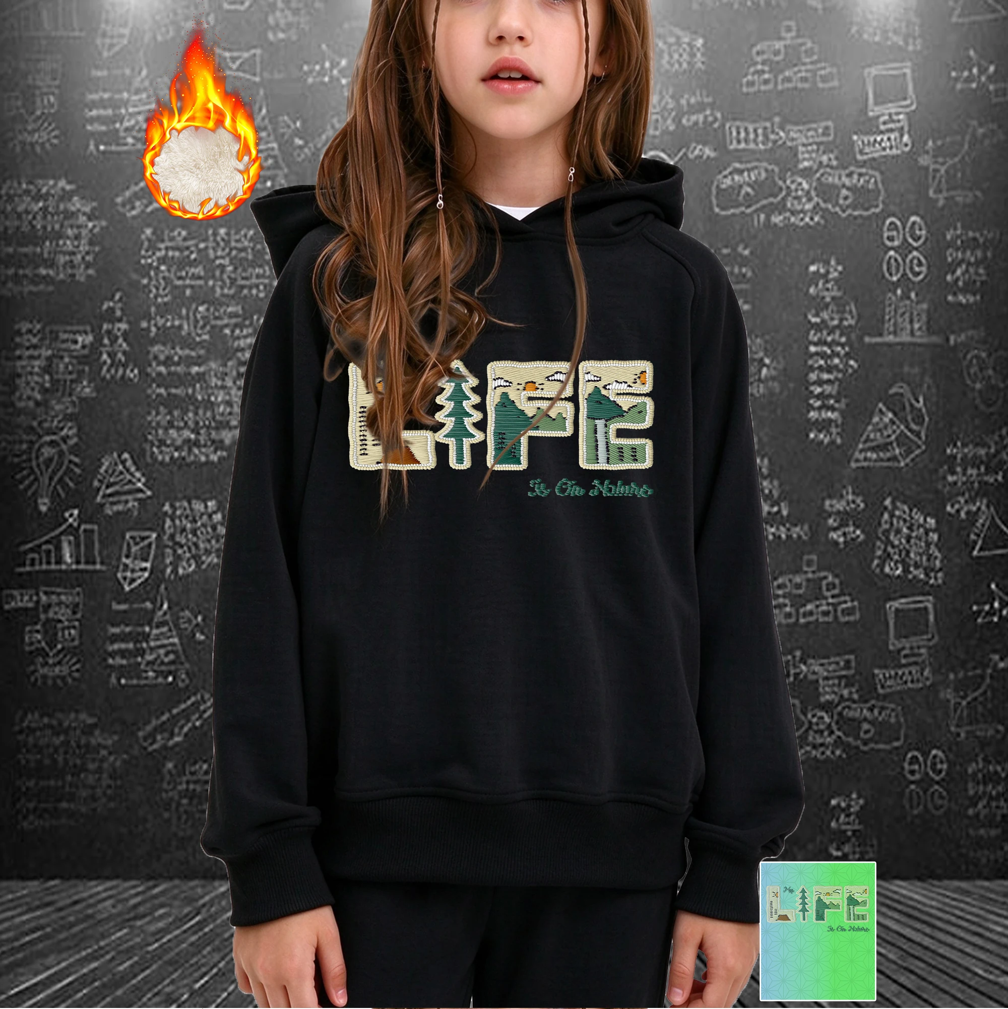 Girls Hoodie Nature Life Letter Printed Kids Hooded Sweatshirt 3-14Y Casual Outdoor Pullover For Girls
