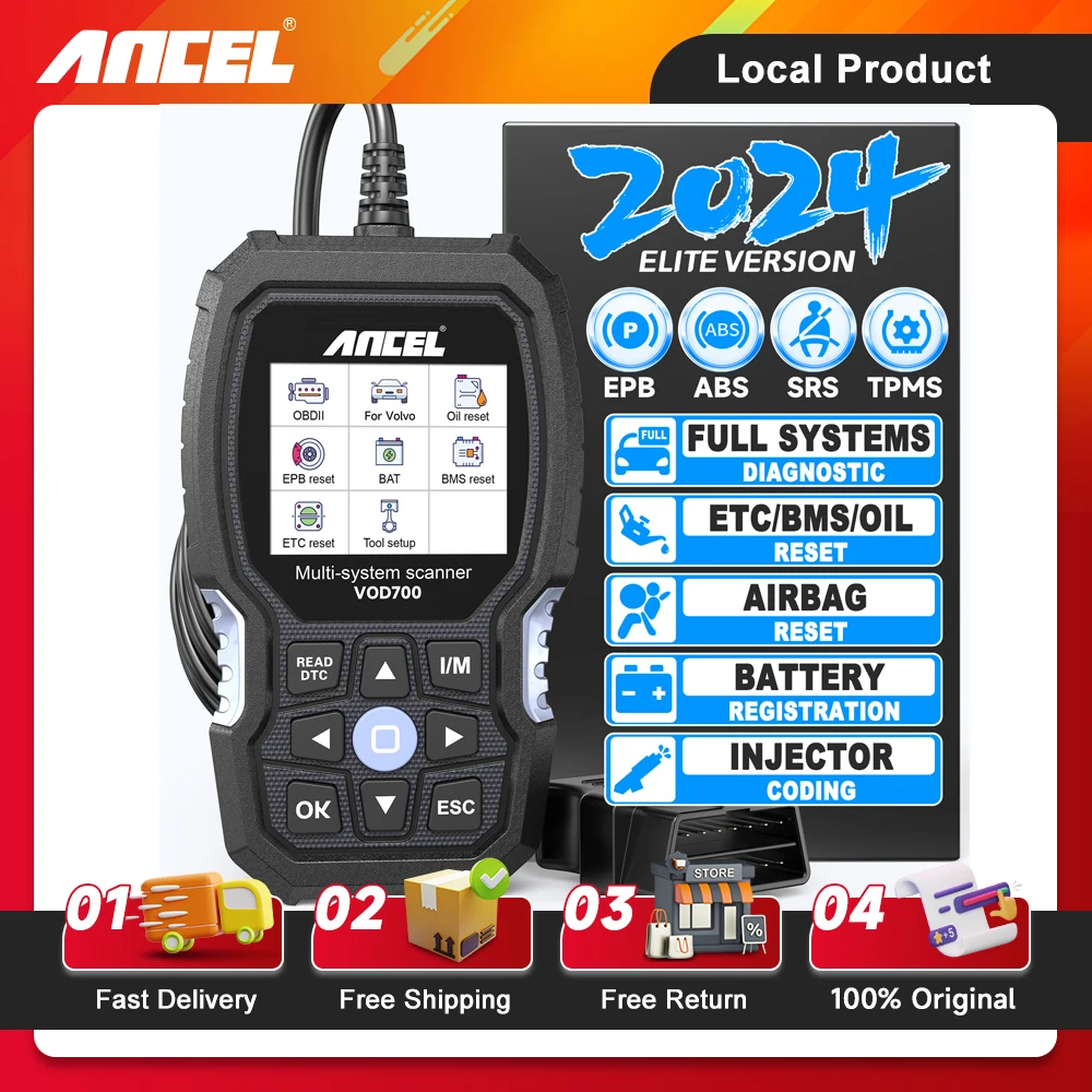 

ANCEL VOD700 All System OBD2 Scanner Fits for Volvo Car Code Reader ABS Bleeding Injector Oil Reset OBD2 Diagnostic Scan Tool