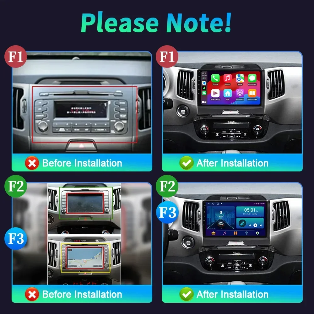 Car Radio Android 14 For Kia Sportage 3 SL 2010-2016 Multimedia Bluetooth Wireless Apple Carplay Stereo Head Unit Touch Screen