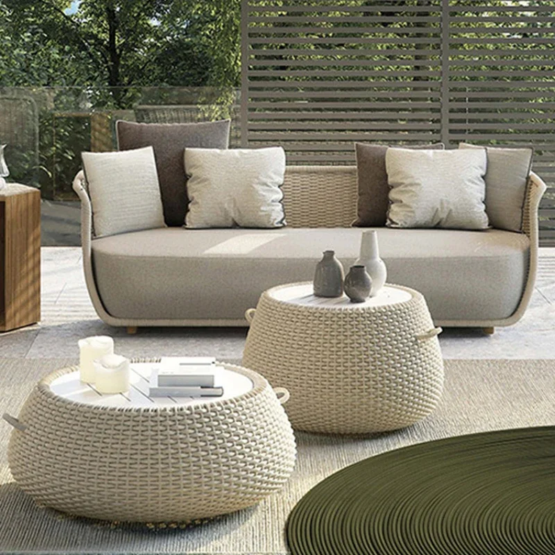 Nordic Courtyard Outdoor Sofa Villa Living Room Single Waterproof Sofa Rattan Gardening Stool BalconFolding Portable Furniture