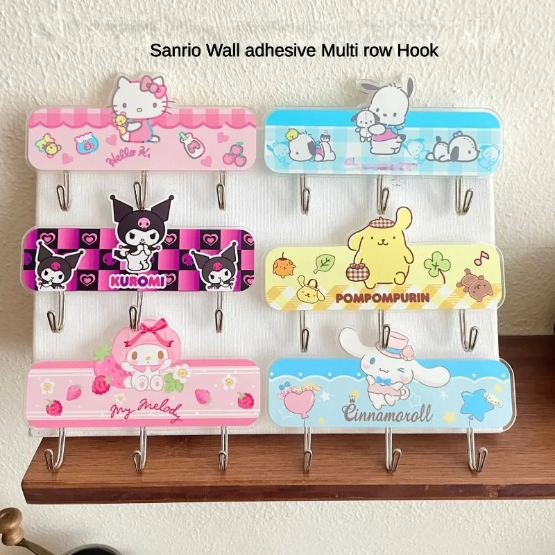 Kawaii sanrio multi fileira gancho cinnamoroll kuromi minha melodia bonito estudante quarto cozinha parede sem perfuração gancho presentes das meninas