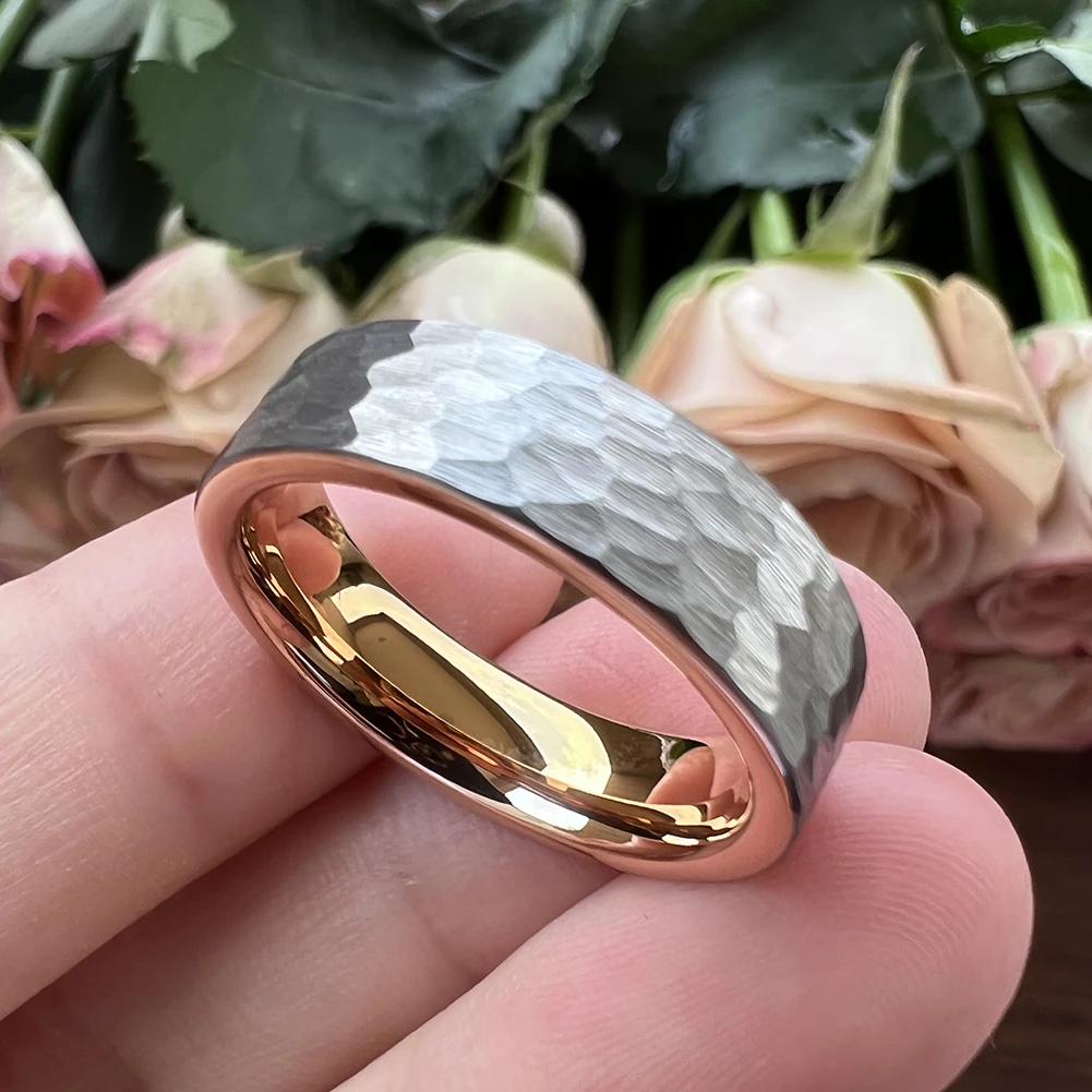 6mm Wolfram karbid ring vielfältig gehämmert für Männer Frauen Verlobung Ehering gebürstet fertig Komfort Passform – Detail 17