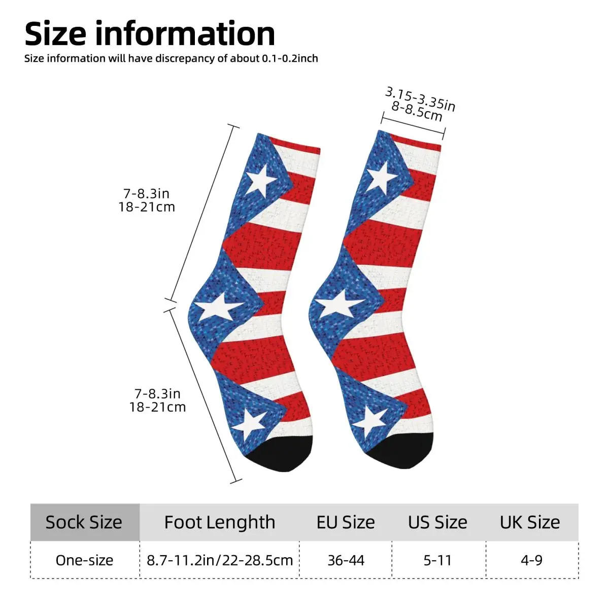 Puerto Rico Flag Kawaii Socks Gym Cartoon Pattern Socks