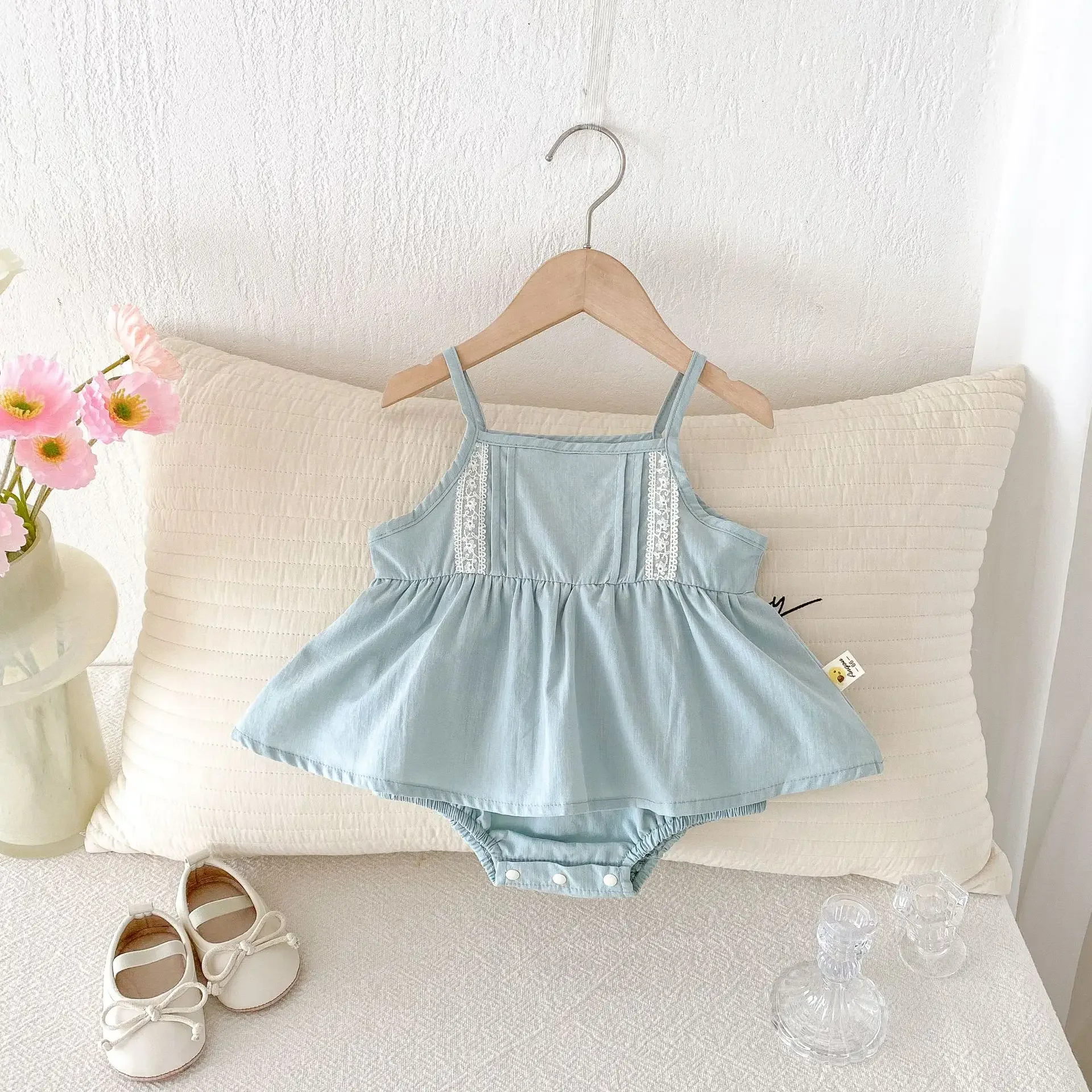 Baby Summer Clothes Thin Dress Girl Baby Sleeveless Hundred Day Banquet Climbing Dress Western Style Strap Bag fart romper skirt