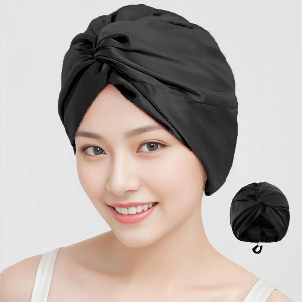 

Мягкий шелковый двухслойный тюрбан для женщин, регулируемая пуговица, эластичная элегантная шапка для сна, повседневная домашняя шапка с вьющимися волосами