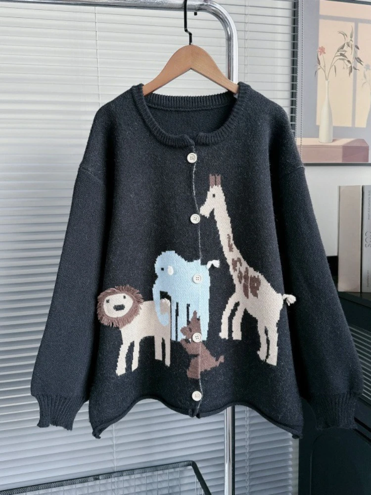 

Fashion Design Sweaters Long Sleeve Single Breasted Cartoon Jacquard Cardigan Preppy Style Knit Tops All Match Women's Clothing