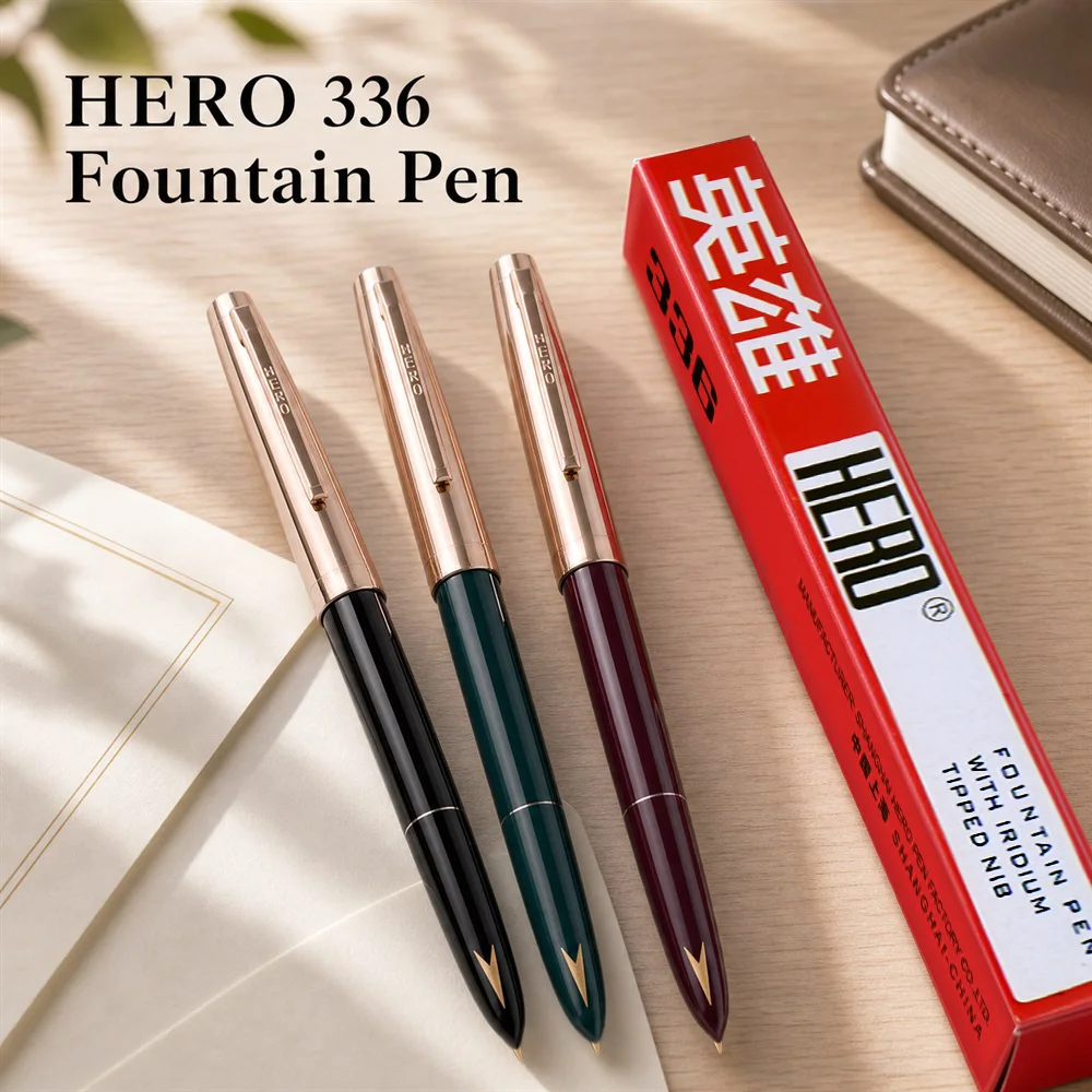 Stylo plume Hero 336Retro, design classique, pointe en iridium fine de 0,38 mm, écriture fluide, flux d'encre constant pour une utilisation quotidienne