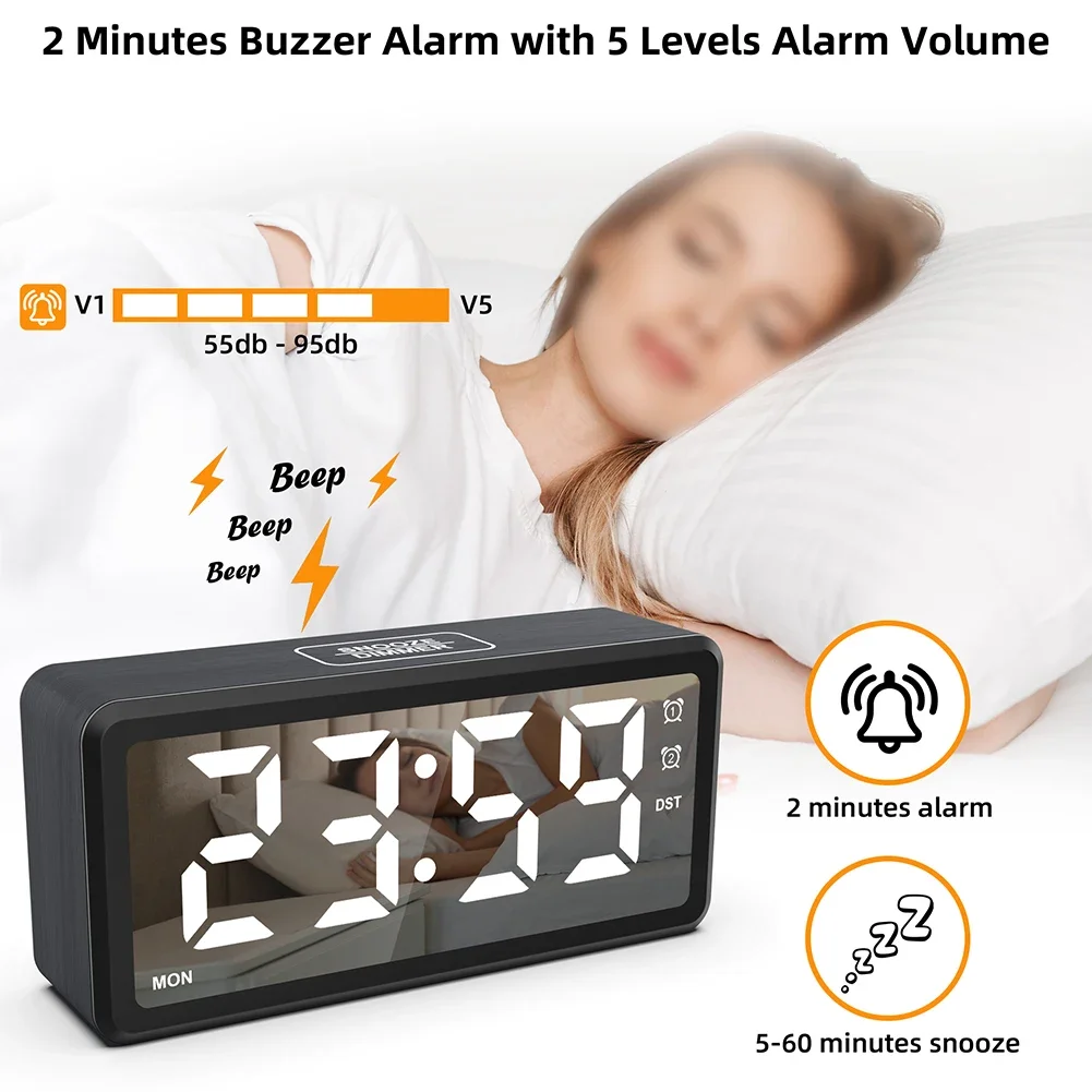 

Led Digital Alarm Clock 5-Levels Of Brightness Dimmer Dual Alarm Snooze Function Digital Alarm Clock With Date And Time Display