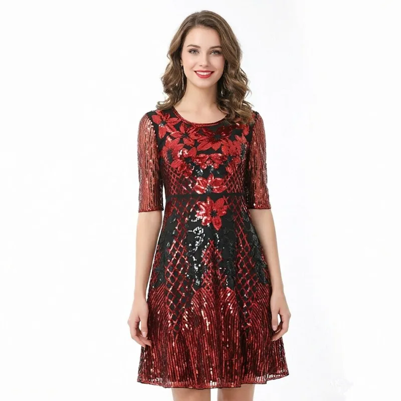 Retro S4XL Gatesbie Dress Sequin Evening Gown Party Ball Holiday Performance Clothes Sparkling Dress Ladies Fashionable