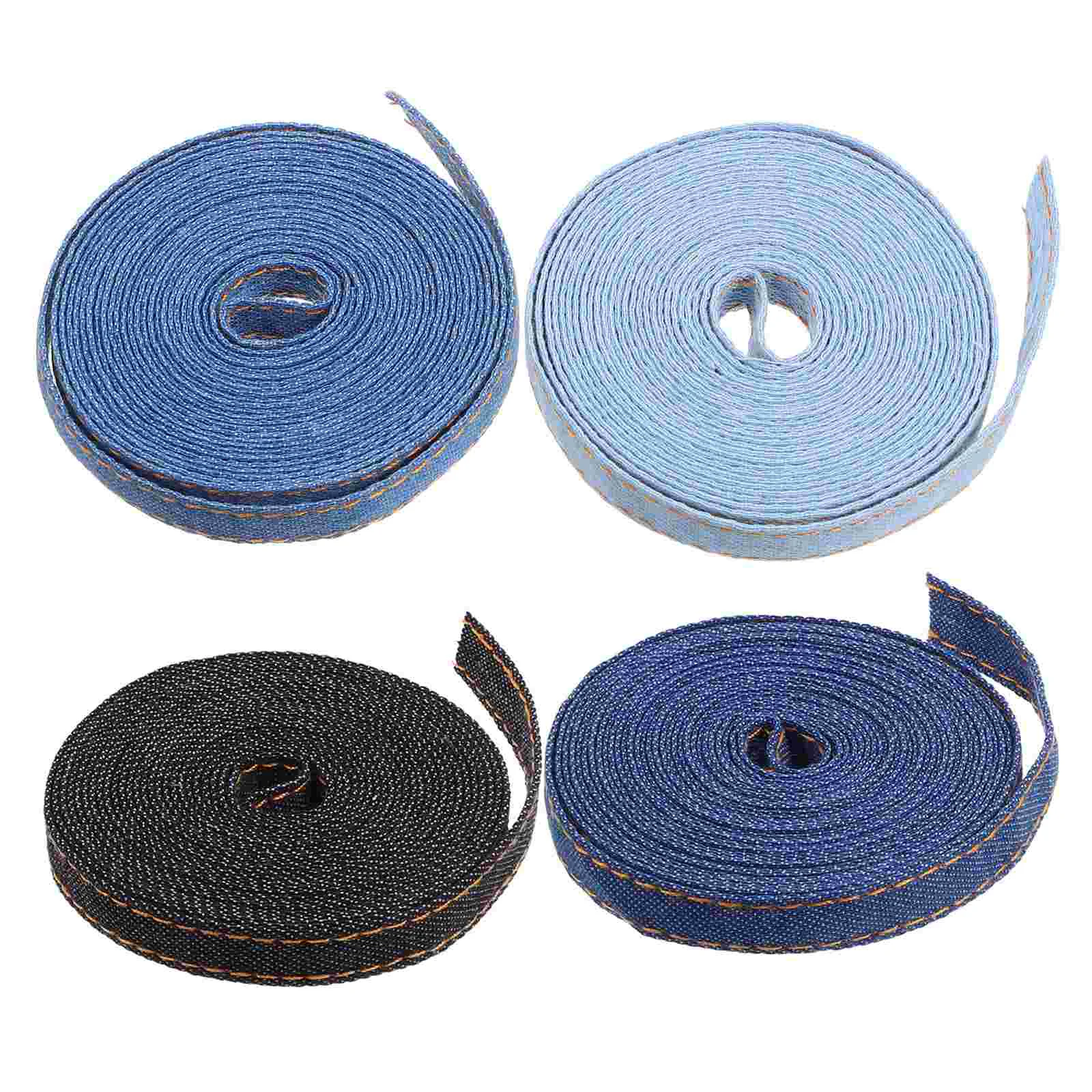 4 Rolls of Denim Fabric Ribbon for Sewing and Crafting Handmade Bowknot Ribbon Stitch Denim Ribbon Packaging Ribbon Decor Ribbon