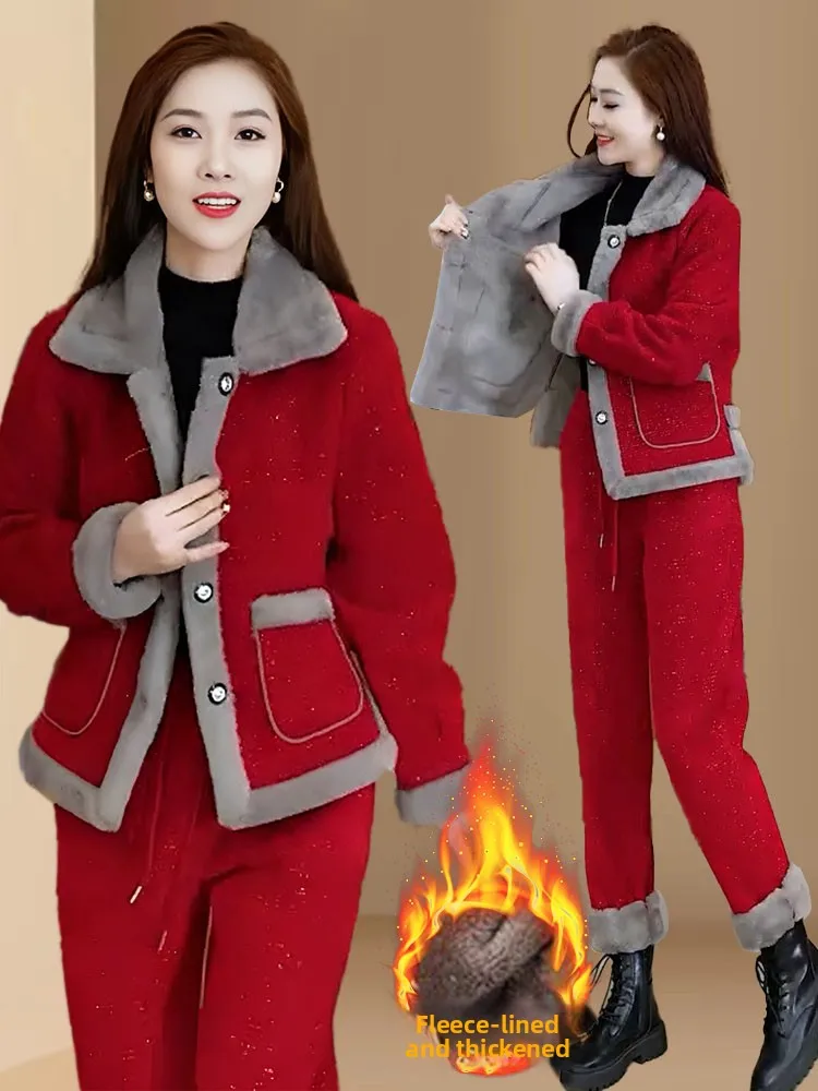 Conjunto de traje deportivo con forro de Fce para mujer, conjunto de dos piezas de algodón con cuello holgado, ropa deportiva informal Sle para otoño e invierno