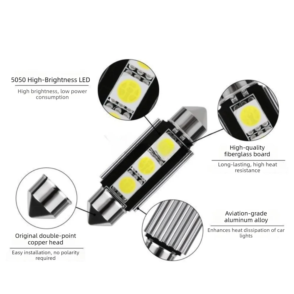 10 Pcs Energy Saving 31/36/39/41MM Car Dome Light 300LM 12V Reading Lighting Bulbs White Light Festoon LED Bulbs License Plate