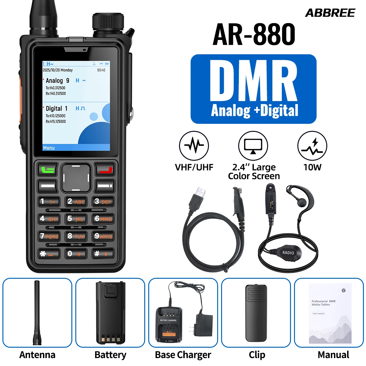 ABBREE AR-880 DMR Digitale Originele Auto Lange Afstand Walkie Talkie IP67 Waterdichte Dual Band Radio van Communicatie voor Autorijden