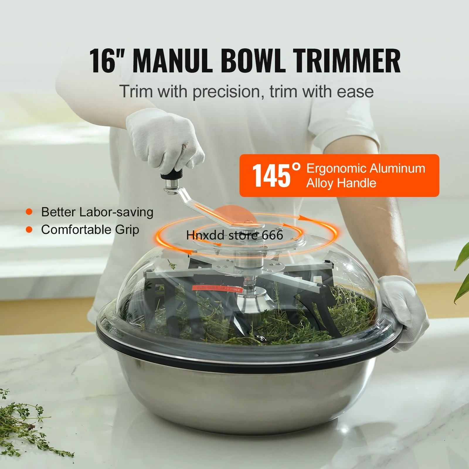 Leaf Bowl Trimmer 16'' Trimmer Bowl Manual Hand Bud Trimmer Twisted Spin Cut Clear Visibility Dome Foldable Herb Drying Rack