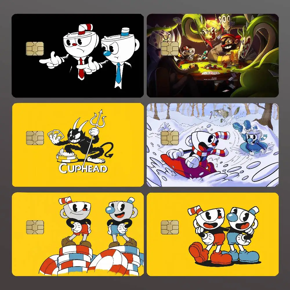 Game C-Cup-head Cartoon Credit Skin Cover Card Stickers 4PCS Film Bus Pass Front Decoration Bank Debit Waterproof