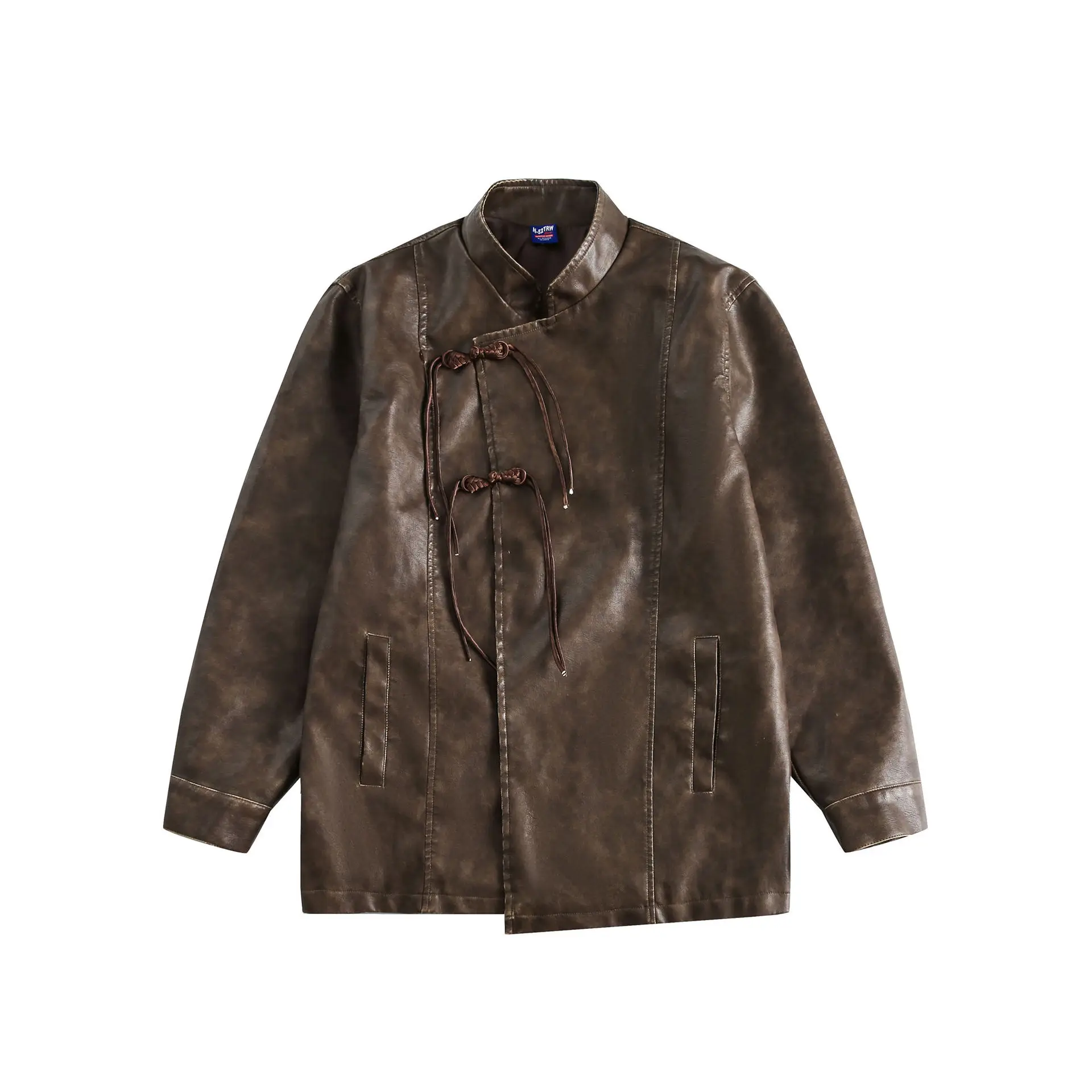 

Unisex New Chinese Style Maillard PU Leather Jacket - Spring New Arrival Loose BF Style Versatile Casual Outerwear