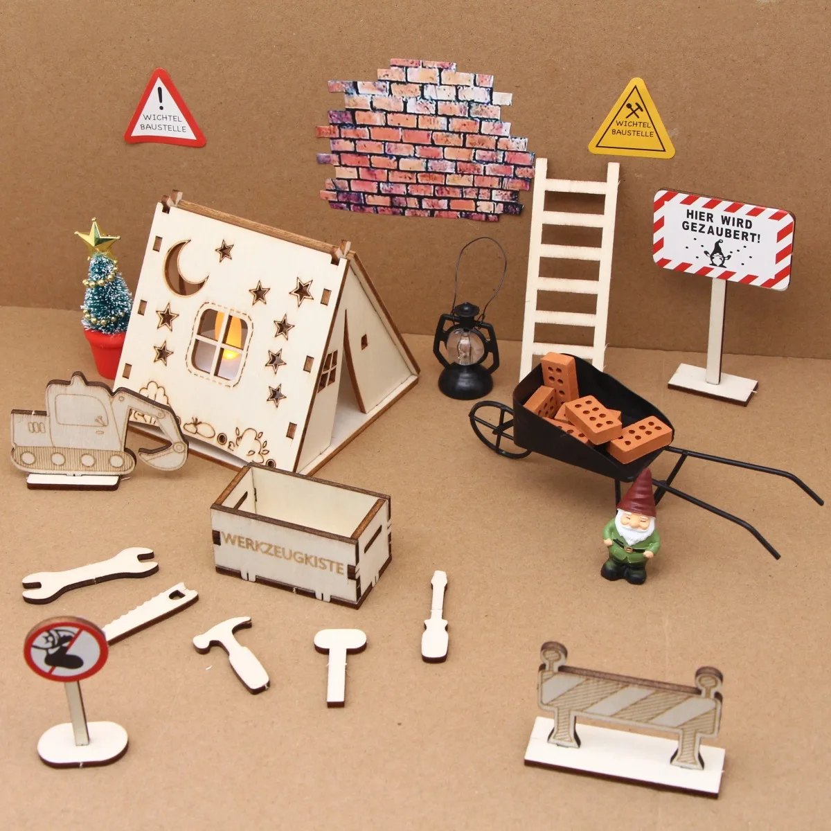 1set Mini Elf Construction Site Sign Model Set Miniature Scene Props Building Decoration Accessories Desktop Ornament Model