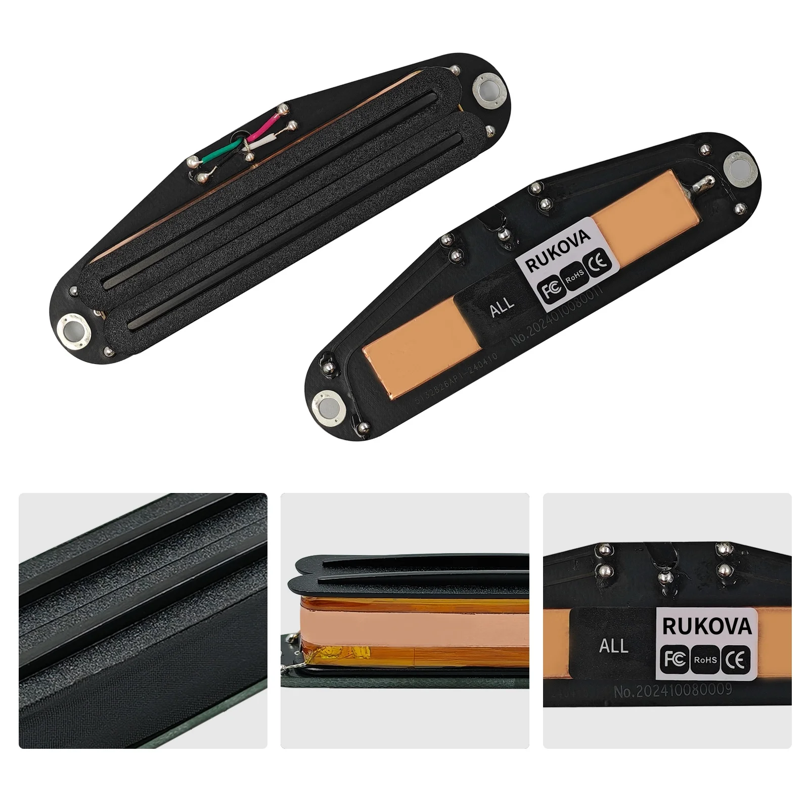 RUKOVA Dual Hot Rail Ceramic Humbucker Pickup Single Coil Size Noiseless Pickups for Strat Tele Squier Electric Guitar