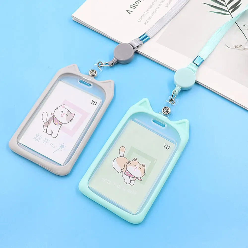 Étui de rangement transparent pour cartes d'étudiant, porte-cartes, contrôle d'accès, Kawaii, lapin mignon, bus, chat, couverture coréenne