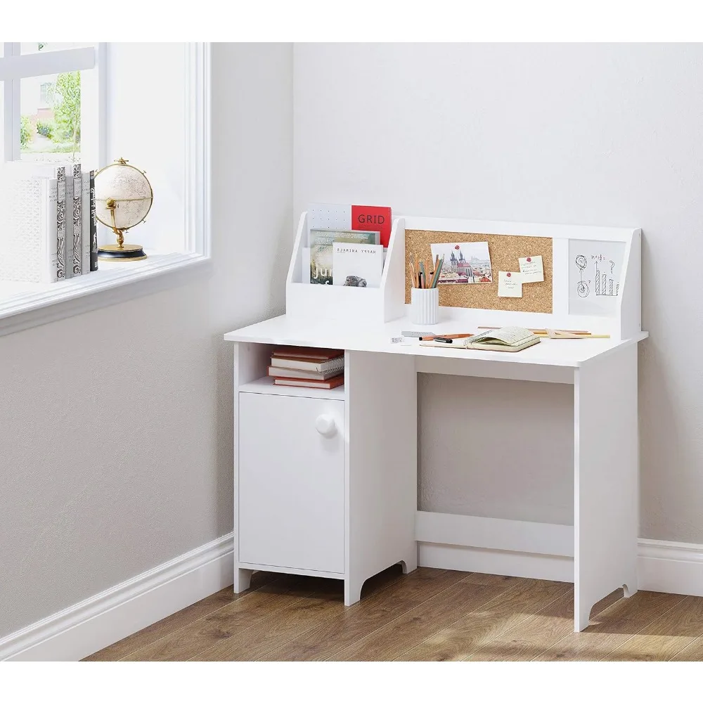 Bureau d'étude pour enfants avec rangement, table d'étude scolaire en bois pour enfants avec clapier et armoire de rangement pour filles et garçons de 3 à 8 ans