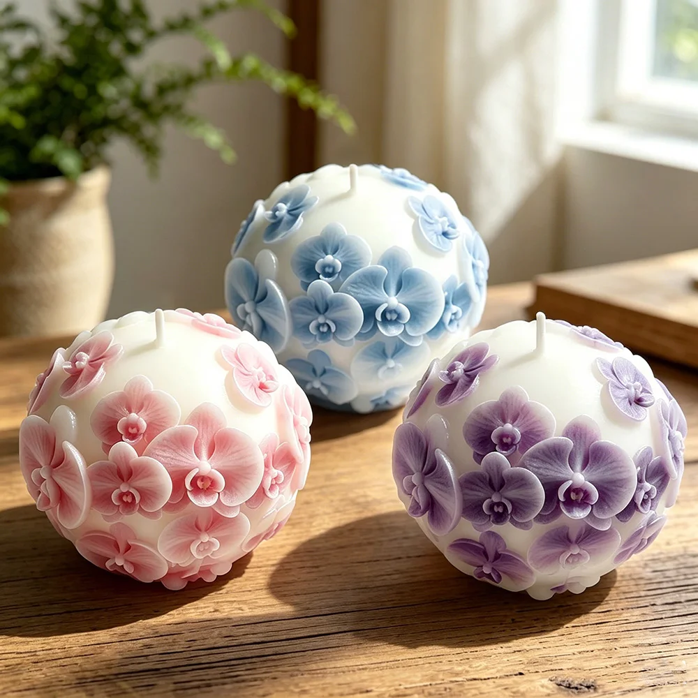 

3d ball orchid candle silicone mold butterfly orchid making mold aromatherapy soap resin casting home decoration