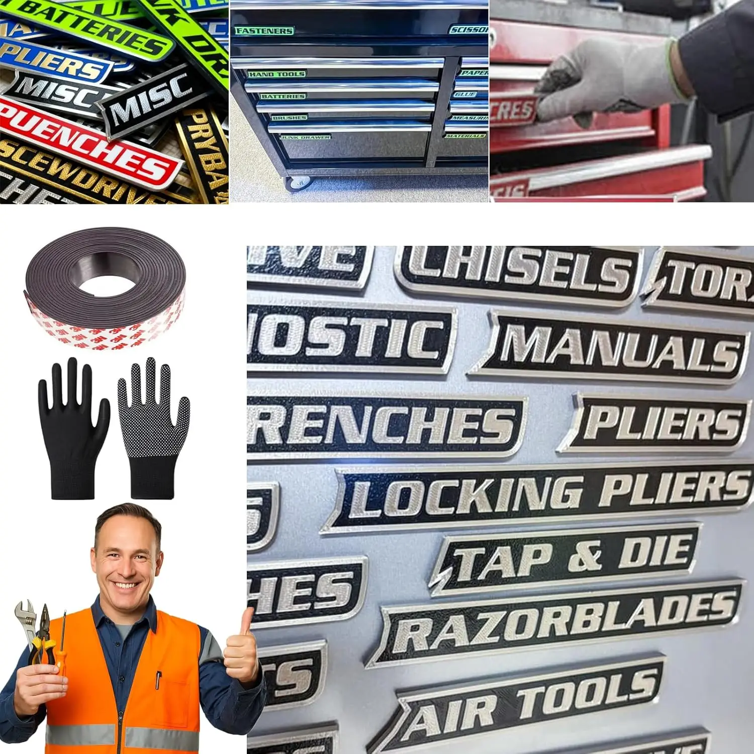 Magnetic Tool Box Labels,Upgrade High Magnetic Toolbox Labels,Magnetics Toolbox Label for Tool Organization, for Mechanics Diyer