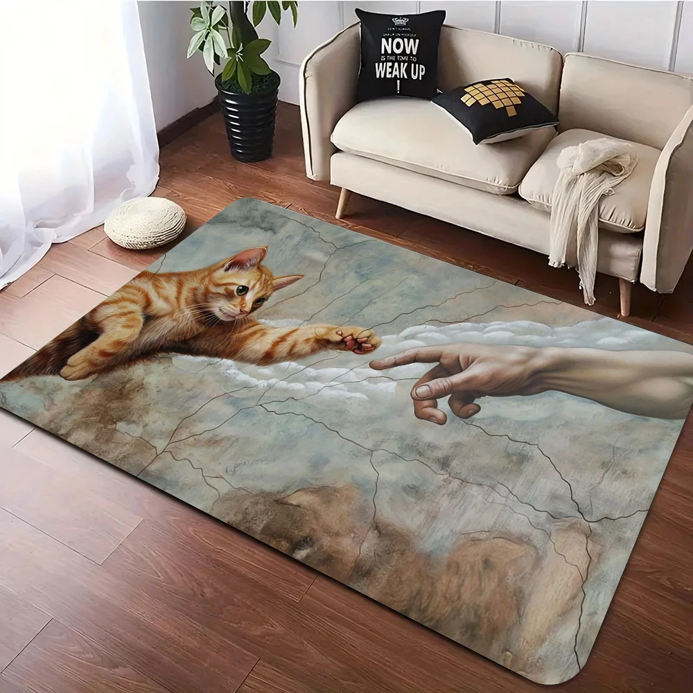 Funny Meme Cat Print Floor Rug, Non-slip Quirky Animal Mat for Room, Soft Decorative Carpet for Living Area