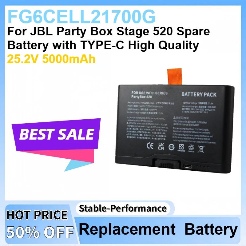 

Newest 25.2V 5000mAh Speaker FG6CELL21700G Battery for JBL Party Box Stage 520 Spare Battery with TYPE-C High Quality Batteries