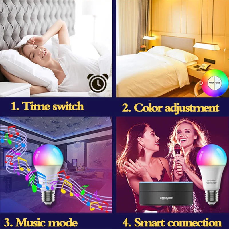 Lampu Led pintar Tuya, penghemat energi 9W E27 warna musik Remote, lampu Natal malam Blu Wifi Rgb 2023new