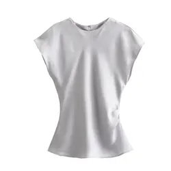 Tangada 2024 Women Satin Blouses Short Sleeve Female Shirts Tops 6X0119