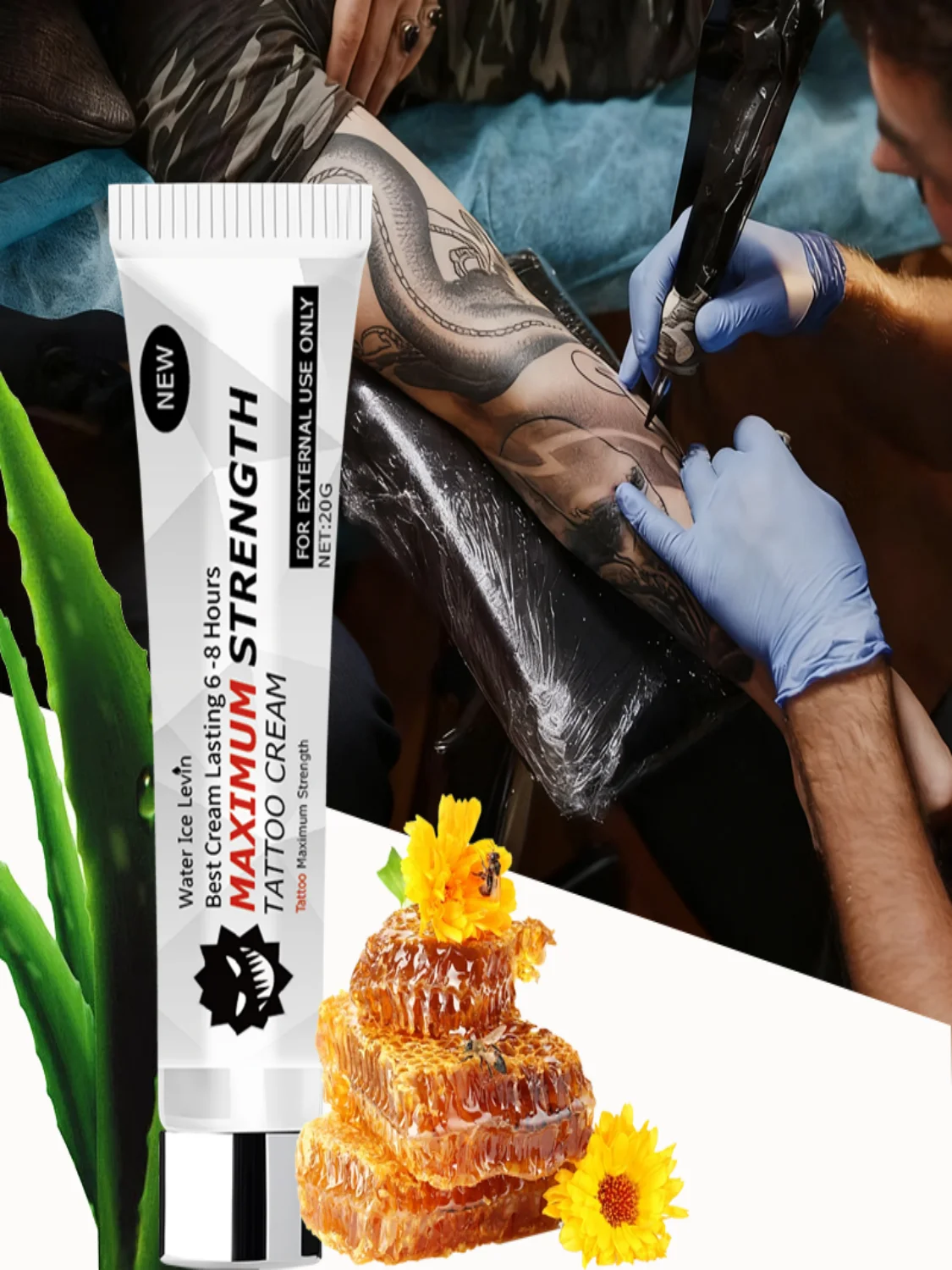Maximum Strength Tattoo Moisturizing Cream with Aloe & Hyaluronic Acid, Lasts 6-8 Hours for New & Mature Tattoos
