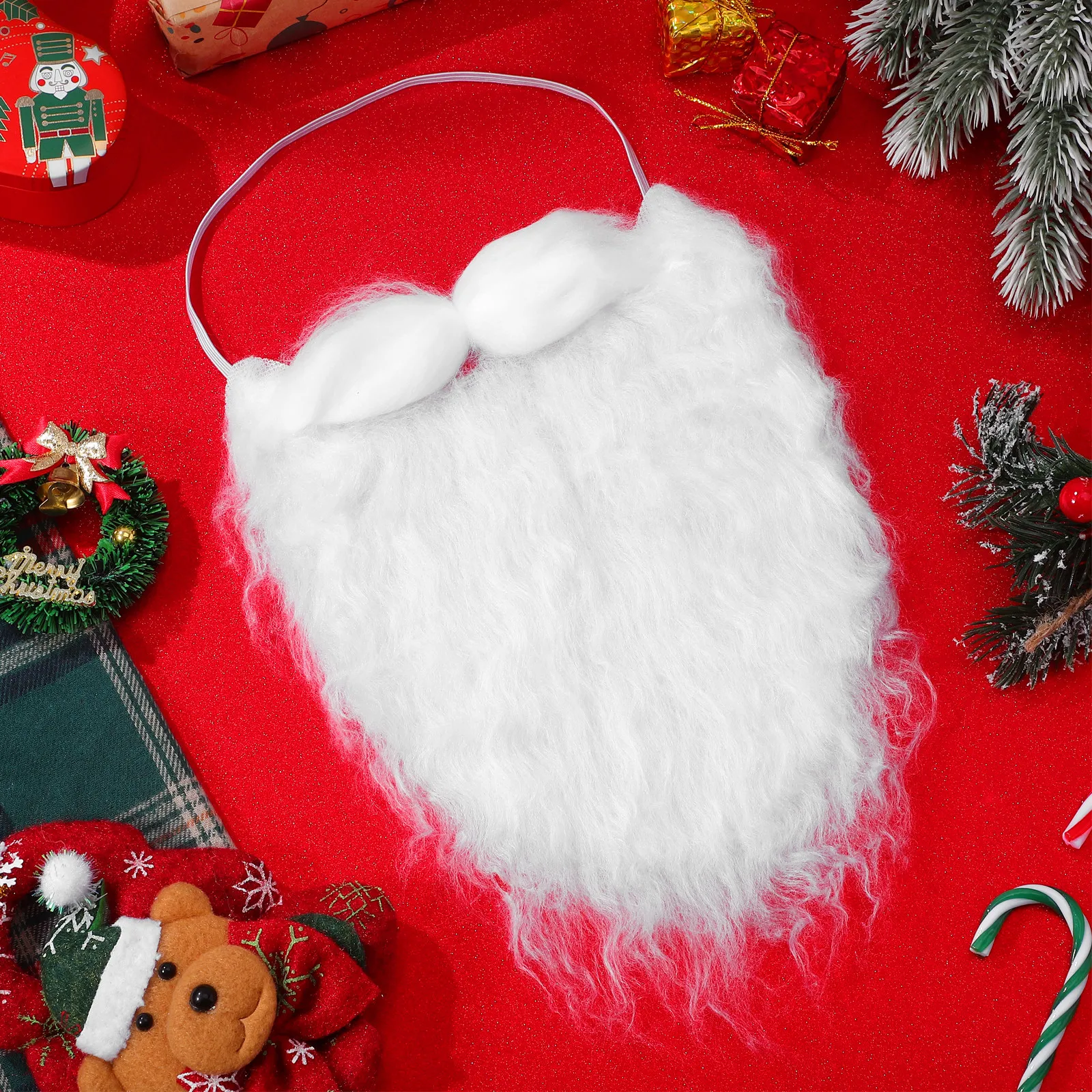 Kerstman Baard Krullend Wit voor Kerstfestival Kostuum Accessoire Mannen Kerstman Cosplay Baard Feestattribuut