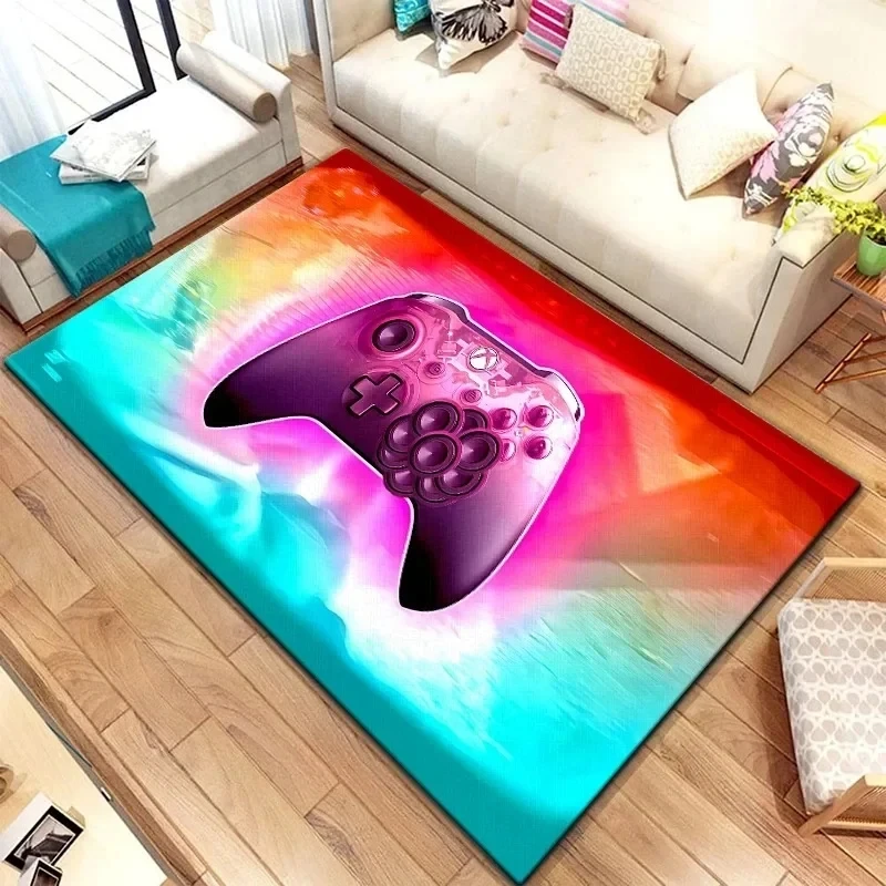 Gaming Esports Rug Black Controller & Pixel Design | Non-Slip Floor Mat for Kids Playroom Bedroom Gaming Room Home Decoration