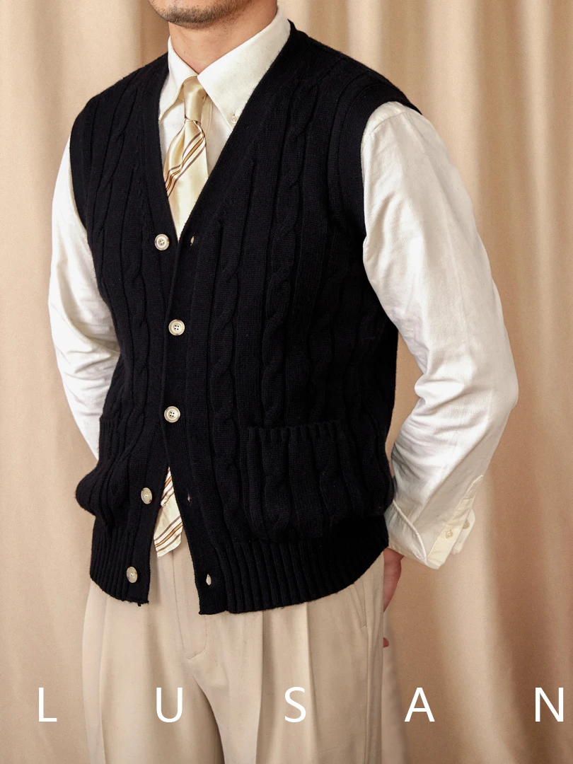 Upscale Retro Japanese Leisure Autumn Wool Blended Jacquard Sleeveless Woven Cardigan Vest British Petty Bourgeoisie Vest