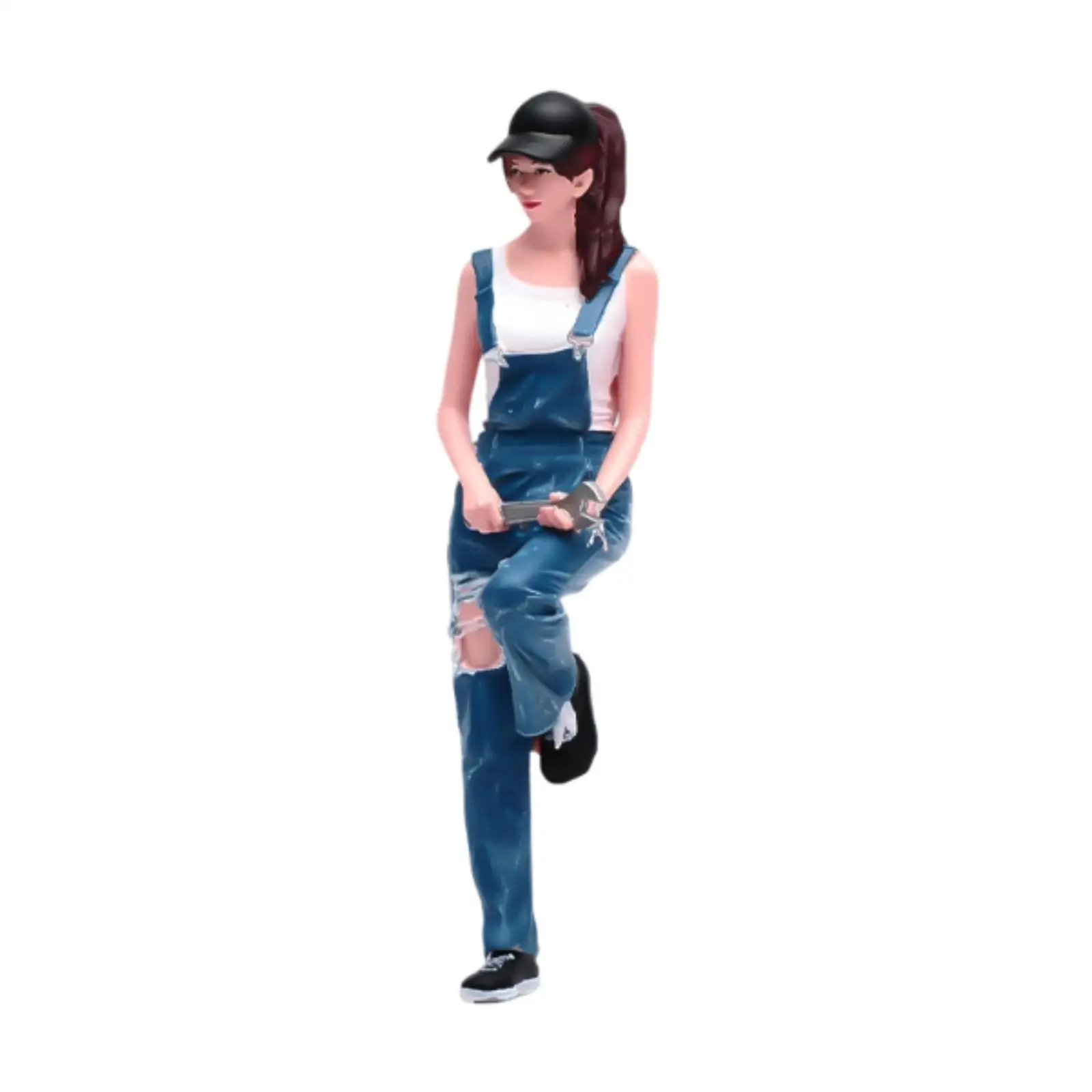 

1/18 Female Auto Mechanic Model Photo Prop 3D Character Models Miniature Girl in Overalls for Desktop Decoration Sand Table