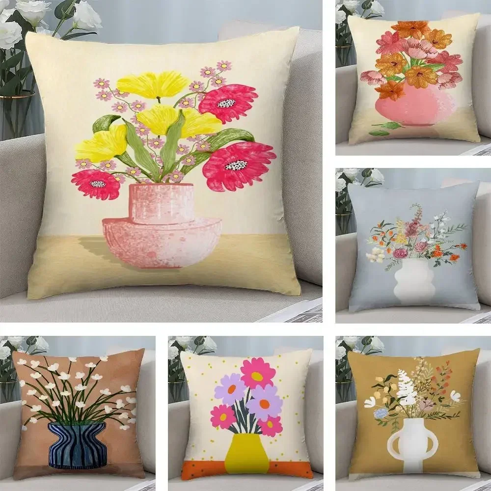 Art Flower Vase Double-sided Printed pillow cover Short plush Suitable living rooms bedrooms sofas throw cushion cover