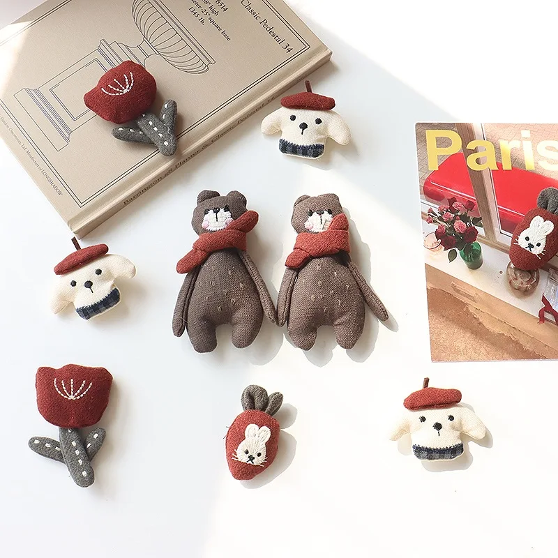 Brooch Hair Accessories Fabric Forest Style Red Scarf Bear Tulip DIY Sweet Heart Radish Rabbit Decor Women Girls Soft Cozy New