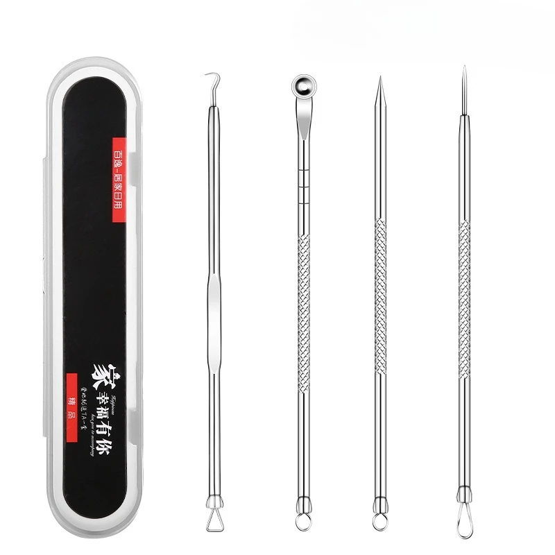 4 Stuks Puistje Popper Tool Kit Comedondrukker Acne Naald Gereedschap Set Verwijderen Zorg Whitehead Popping Acne Remover Huidverzorging gereedschap