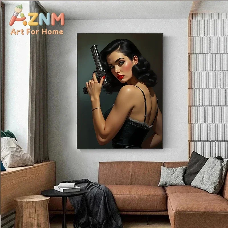 Sexy Woman with Wine Pop Art Canvas Painting Femme Fatale Poster Prints Vintage Wall Picture for Home Living Room Decor