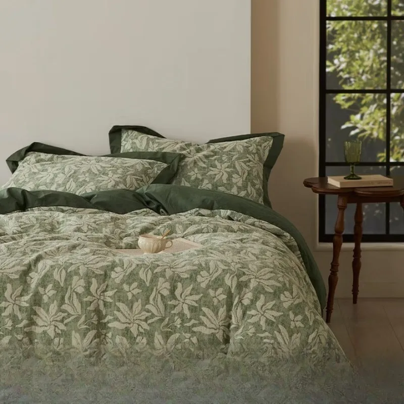 Four-piece cotton 100 cotton green sheet and quilt cover medieval style all-season universal bedding