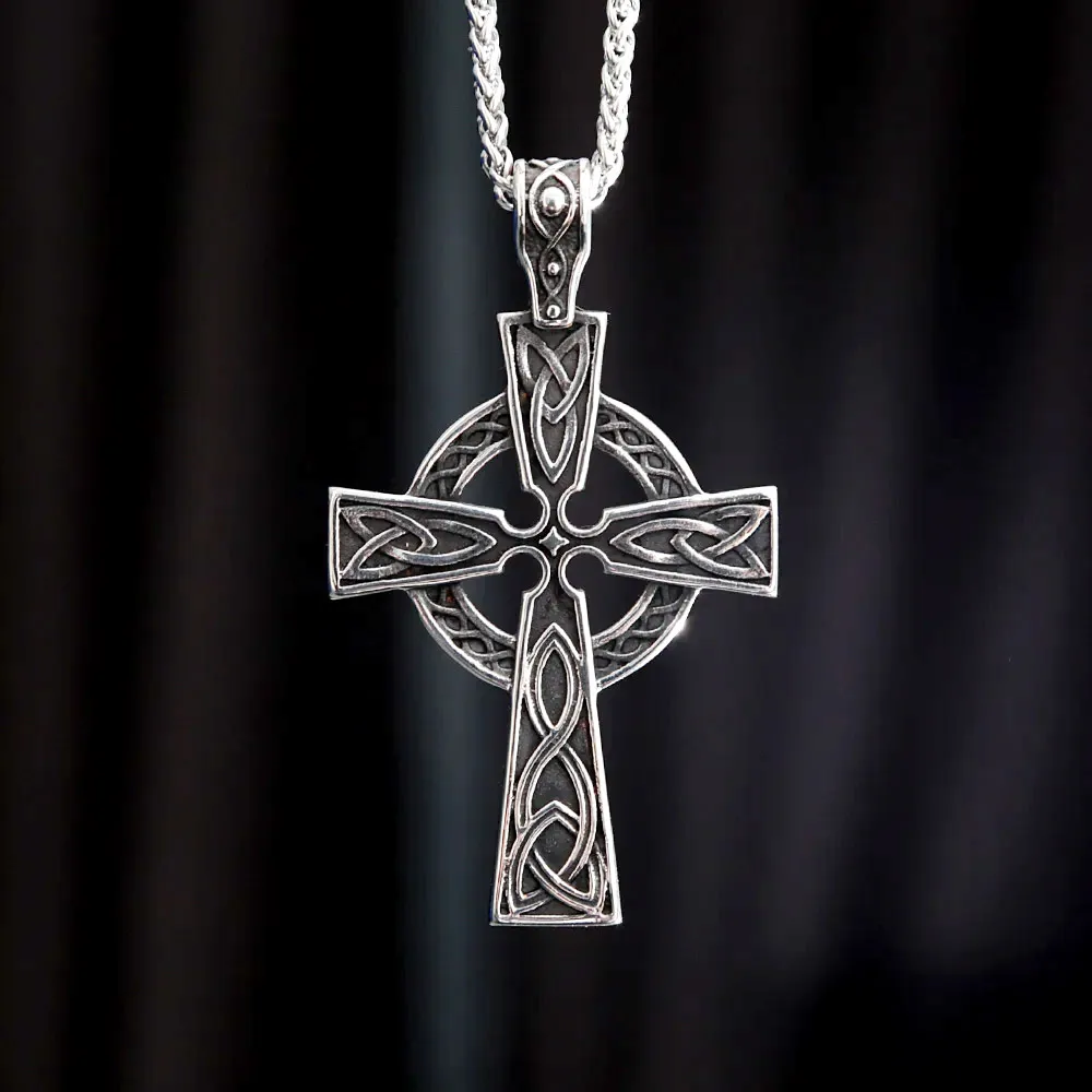 Vintage Irish Celtic Knot Cross Pendant Necklace Nordic Style Odin Stainless Steel Accessory For Male Female Youth Talisman Gift