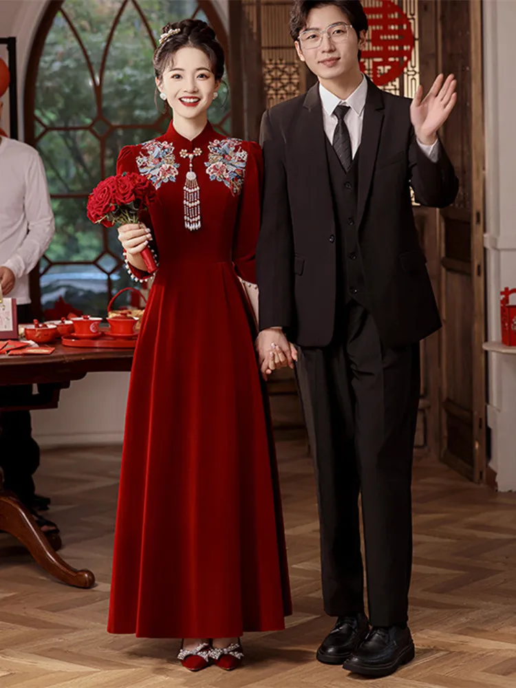 

Новое китайское свадебное платье Ele Long Sleeve, вечернее платье больших размеров для женщин, зимнее, нарядное