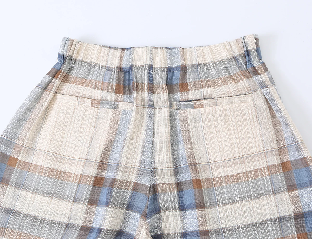 KONDALA Vintage Karierte Damenhose mit Taschen und Bindebändern, Urlaubshose für Damen, Mode 2026 Herbst, Lässige Damenhose mit weitem Bein – Detail 4
