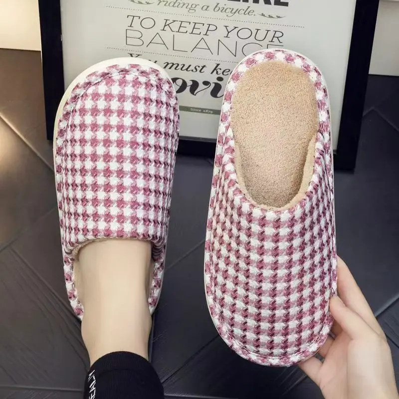 

Женские тапочки-баоту из клетчатой ткани, свободные, хлопковые, с мягкой подошвой, нескользящие, зимние, новые, плюшевые, теплые, домашние тапочки для пожилых людей